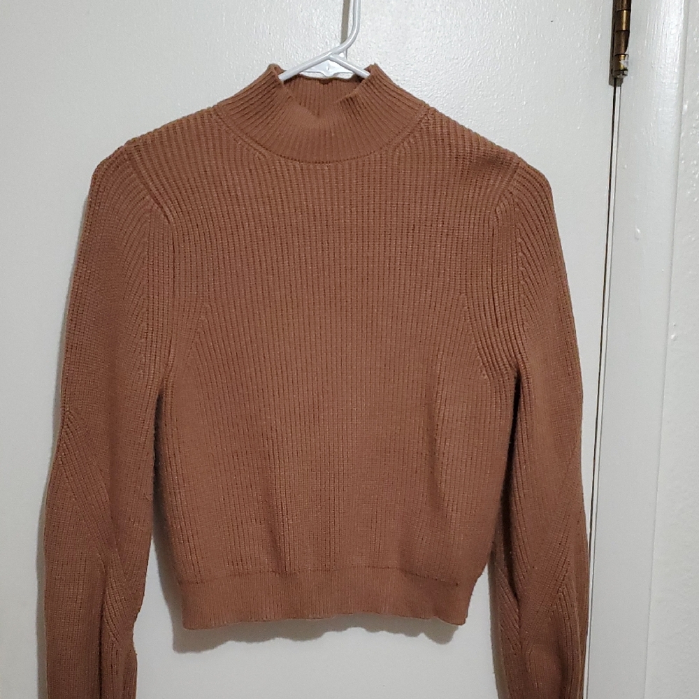 Zara Women's Tan Ribbed Turtleneck Sweater